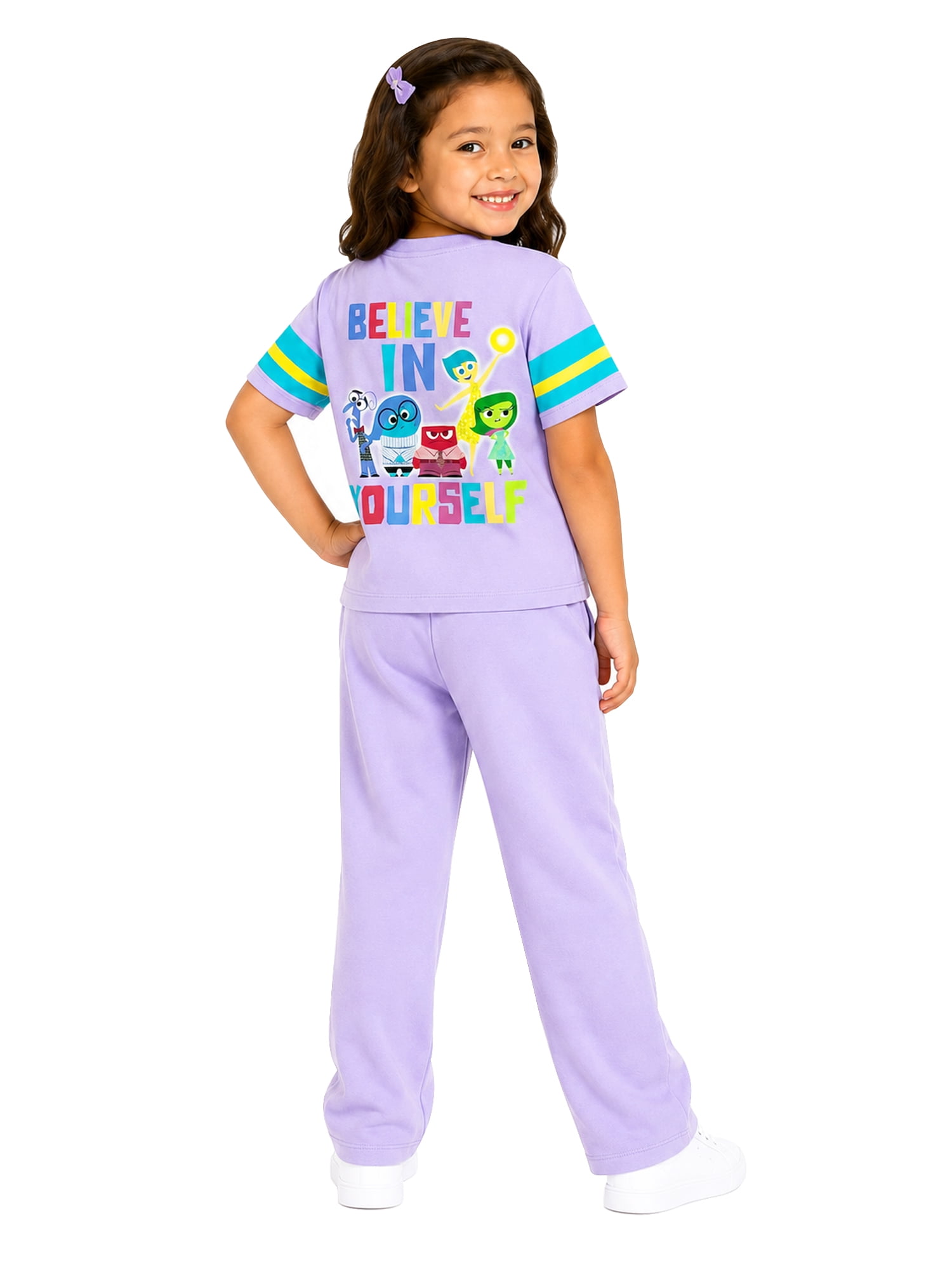 Inside Out Girls' Athletic Front & Back T-shirt with Embroidery & Straight Leg Fleece Pants, 2-Piece, Sizes 4-16