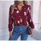 thumbnail image 5 of Blusa de Larga para Mujer, Informal, Elegante, con Estampado de Solapa, Corte Holgado, para Oficina. Vino Tinto M, 5 of 10