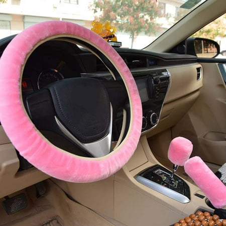 Housse de volant de voiture pour femme, en fourrure, rose, noir