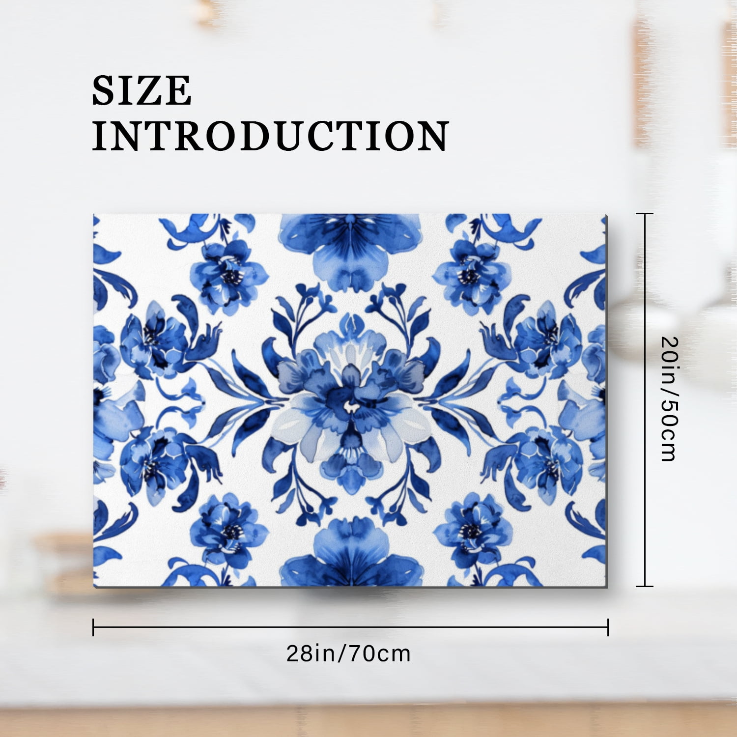Cooktop Covers for Electric Glass Top, Blue And White Floral Centerpiece with Scrollwork Range Stovetop Protector, Square Foldable Stove Protector Mat for Kitchen RV (28×20 Inch)
