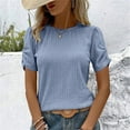 thumbnail image 5 of Cavosen Women's Short Sleeve Tops and Blouses Puff Sleeve Textured Pullover Shirts Round Neck Solid Flowy T-Shirts Elegant Vacation Blouse Trendy Loose Tops Going out Tees Blue 2XL, 5 of 6