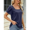 thumbnail image 4 of SHIBEVER Women Petal Sleeve Tops Summer Fashion Square Neck Blouse Plain Color Tee Dressy Casual Clothes Navyblue Tee Size M, 4 of 6