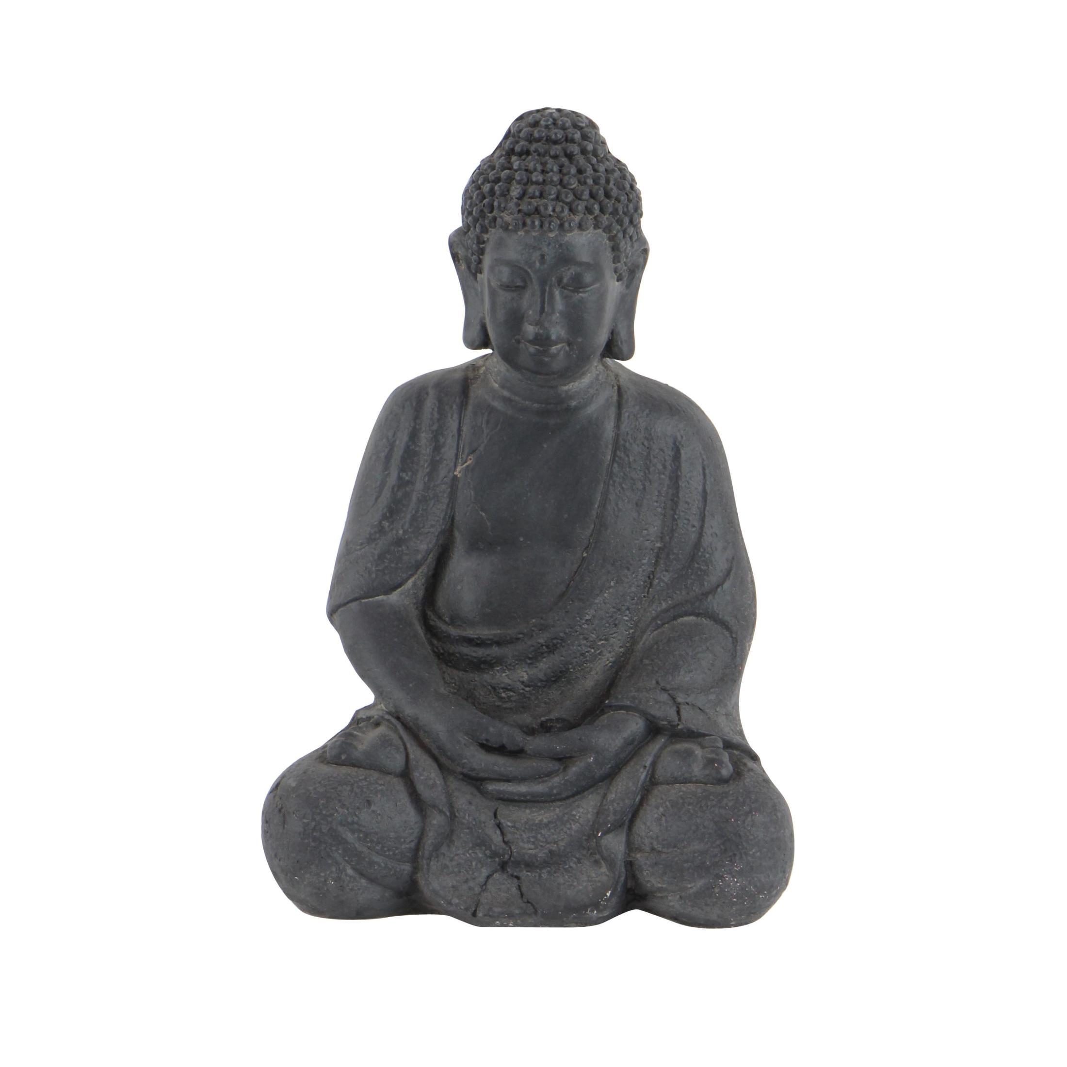 8" x 12" Dark Gray Ceramic Meditating Buddha Sculpture with Engraved Carvings and Relief Detailing, by CosmoLiving by Cosmopolitan