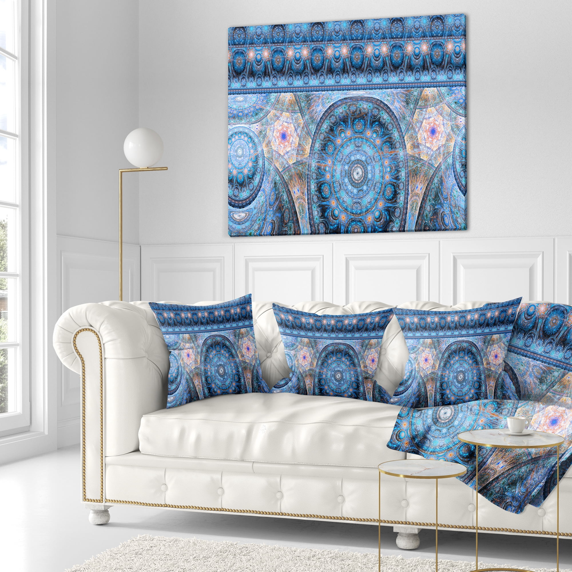 Designart Light Blue Living Cells Fractal Design - Abstract Throw Pillow - 18x18