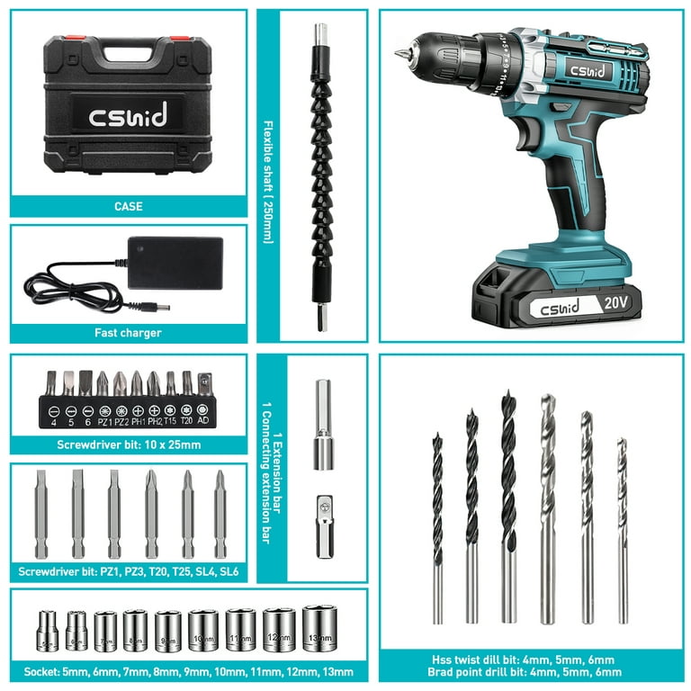 20V Max Cordless Drill Set, Drill Kit with Lithium-Ion and Charger,3/8  Inches Keyless Chuck, Electric Drill with 2-Variable Speed Switch  Multifunction Drill Set - China Tool Set, Power Combo Set