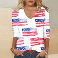 thumbnail image 7 of Xdegoge Patriotic Shirts for Women 4th Of July Tops USA American Flag Heart Stars and Stripes V Neck Three Quarter Sleeve Casual Lightweight Summer Independence Day Graphic Tees, 7 of 7