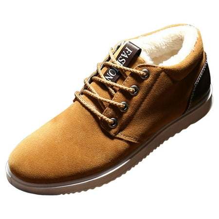 VMESZQFG New Winter Men s Snow Boots Men s Cotton Shoes Velvet Thickening Warm Casual Hiking Boots Khaki
