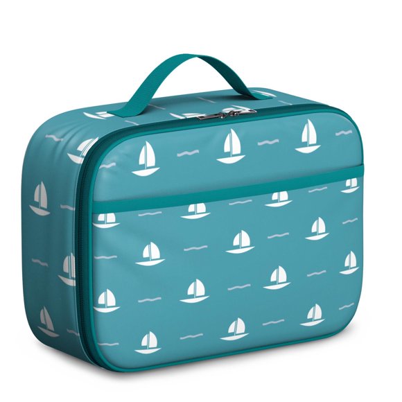 Sac à Lunch Côtier – Ancre Nautique Bateau Mer Bord de Mer Vagues Marines Océan Phare Ancres Carte Plage Tropicale Été Boussole Sac à Lunch Isolé pour Préscolaire