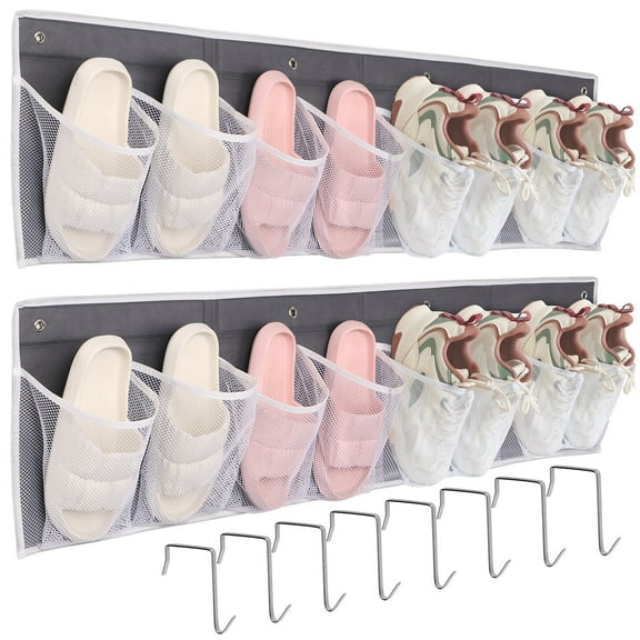 2 Pack RV Shoe Storage for Bedside - 16 Extra Large Pocket Wall Mounted Entryway Shoes Rack, Bed Hanging Pocket Organizer, Bedside Caddy for Shoes, Toys, and Tool Accessories - RV & Camper Essentials