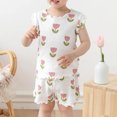 thumbnail image 2 of Odeerbi 2-9 Years Kids Girls Summer Outfits Lettuce Trim Floral Cotton Short Sleeve T-Shirt Shorts Two-piece Set Flower Print Loungewear Kids Girls Clothes, 2 of 6