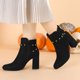 thumbnail image 2 of Botines de tacón grueso con hebilla decorativa para mujer Negro 36, 2 of 7
