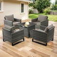 thumbnail image 2 of PARKWELL 5-Piece Patio Conversation Set with 4 Wicker Club Lounge Chairs and Fire Pit Table,50,000 BTU, Outdoor Furniture Set for Garden, Deck, Backyard, Gray Cushions,Gray Wicker, 2 of 13