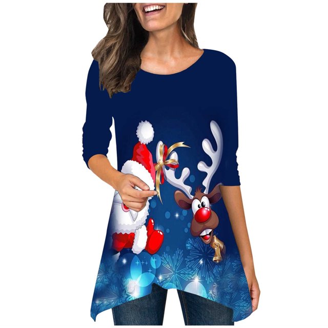 Tops Para Mujer Blusa de Navidad Camisas de Manga Larga Camiseta Casual Con Estampado de Cuello Redondo de Moda de Otoño Odeerbi ODB169952