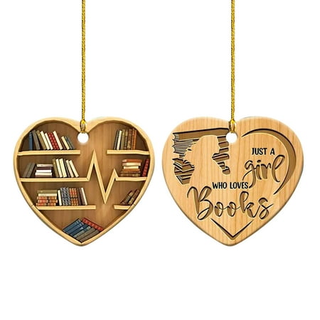 

Book Lovers Heart Shaped Bookshelf Pendant Wood Ornament Stained Glass Window Hangings Small