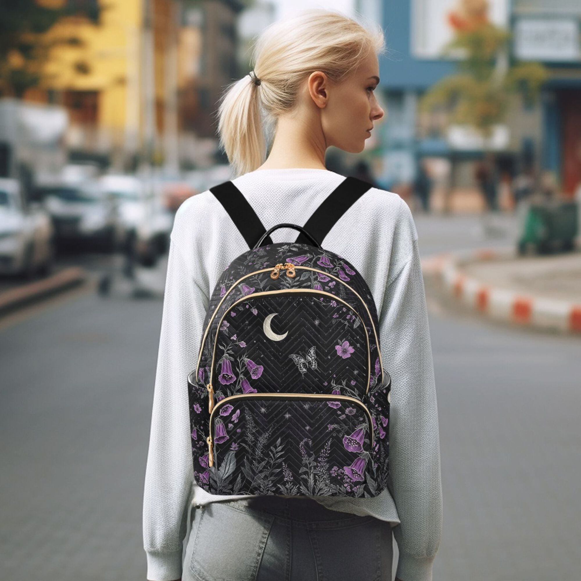 FORMRS Mini Backpack Purse for Women Travel Daypack Casual Shoulder Bag, Gothic Floral Print