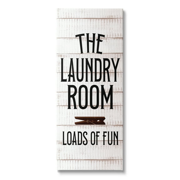 Stupell Industries Laundry Room Plank Pattern Typography Painting Gallery Wrapped Canvas Art Print Wall Art, 10 x 24