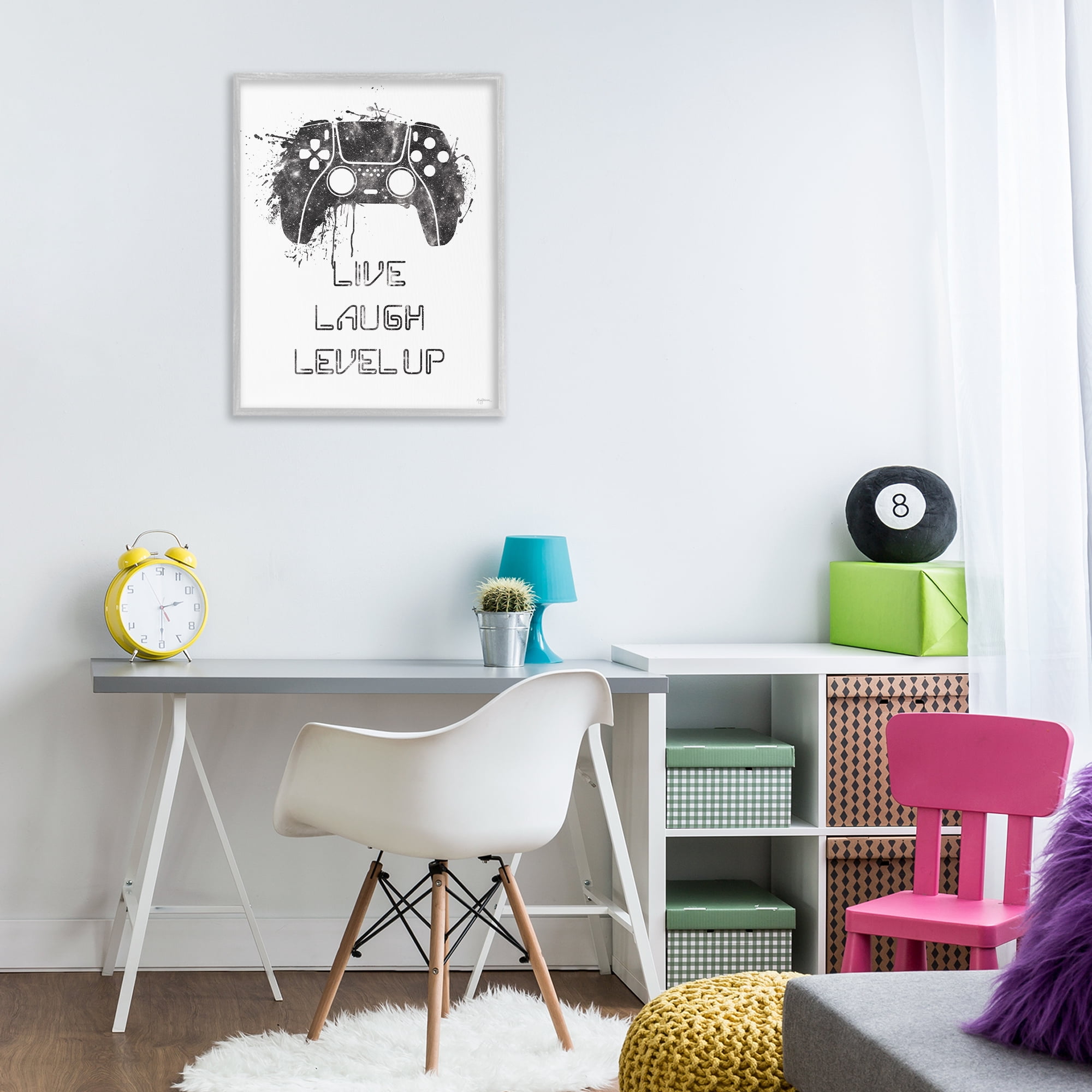 Stupell Industries Live Laugh Level Up Typography Painting Gray Framed Art Print Wall Art, 24 x 30