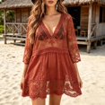thumbnail image 2 of Hesxuno Women Swimsuit Cover Ups 3/4 Sleeve Swim Dress Lace Bathing Suit Cover Up Beach Boho Vacation Restro Beachwear Red Free Size, 2 of 7