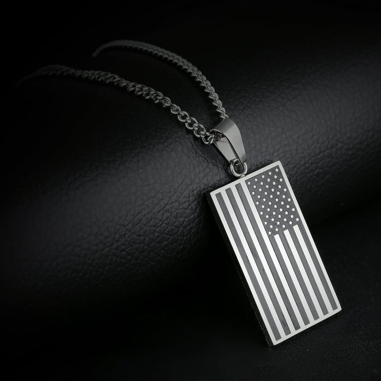 Chains for Necklaces Flag Day Gift Stainless Steel American USA Flag Cross  Religious Pendant Necklace Jewelry for Men Alt Necklaces (Silver, One Size)