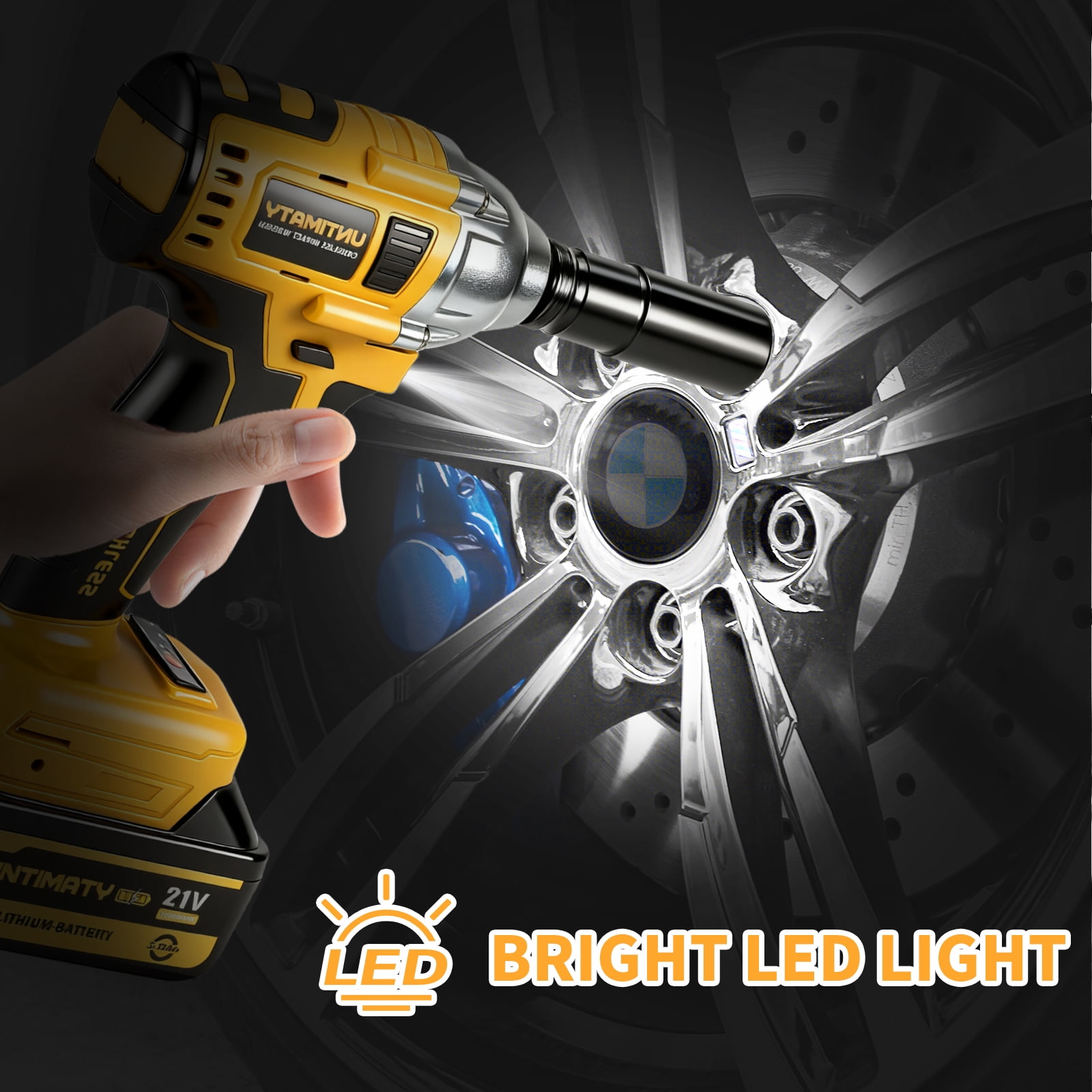 Cordless Impact Wrench, UNTIMATY 1/2 inch  Brushless Impact Gun, Max Torque 320 Ft-lbs（430N.m） Impact Wrench with 21V Brushless Motor, with 3.0Ah Li-ion Battery & 7 Sockets,Yellow