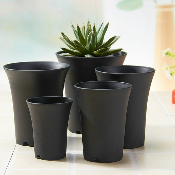 PBPBOX 6Pack Round Plastic Planter for Succulent Plants and Indoor Use Black White
