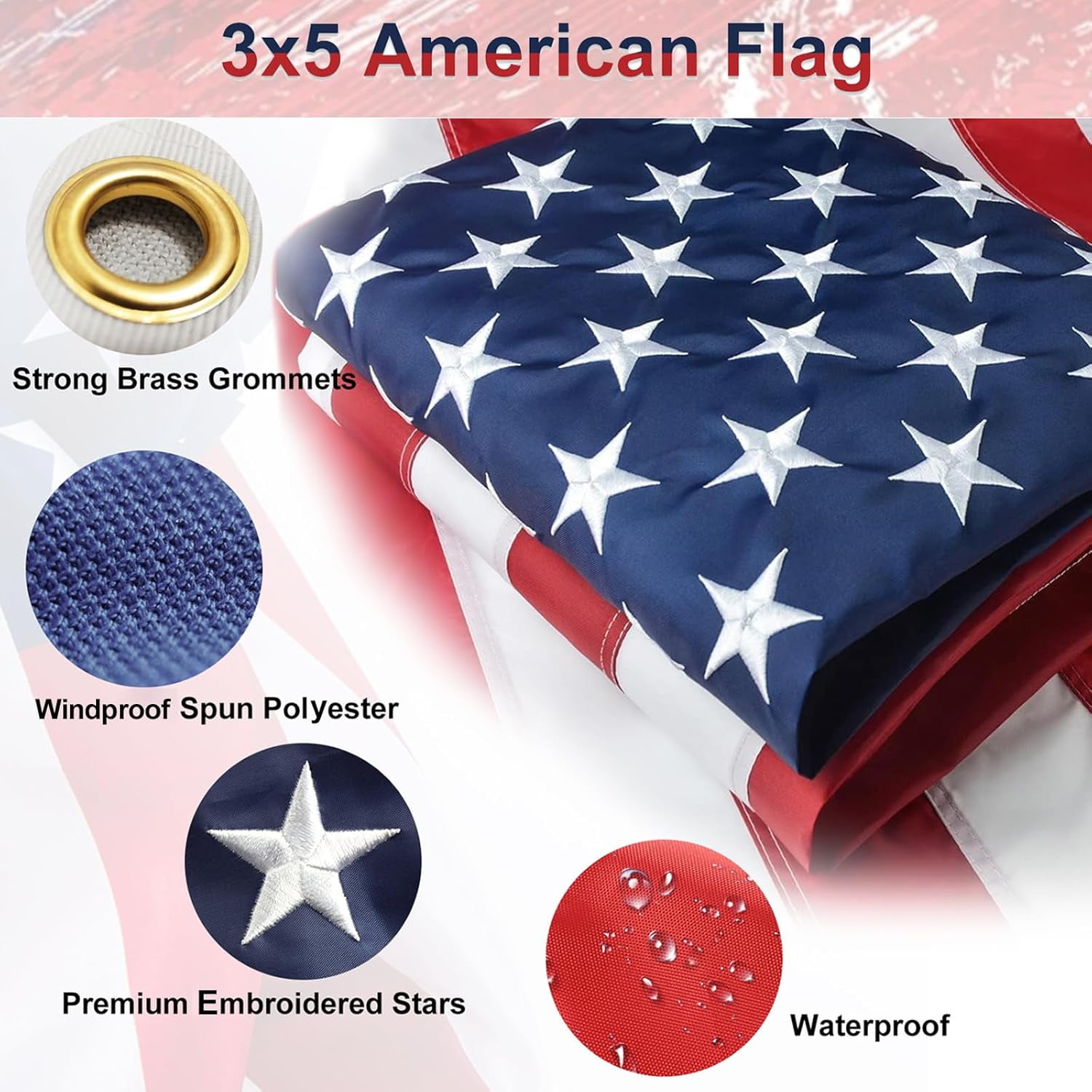 LCOKEIY Flag Pole with Bright 3x5 Embroidered US Flag with Brakets, Tangle Free Rustproof Flagpole Kit for House Yard, 5ft, Black