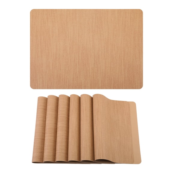 Unique Bargains 6pcs Faux Leather Table Mats for Kitchen Khaki 16.9"x11.8"