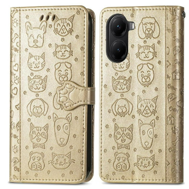Funda Cartera FOXDOCK para Xiaomi Redmi A5 , Flip PU con Relieve de Gatos y Perros, Tarjetero y Soporte