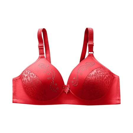 JSGEK Clearance Fashion Comfortable Breathable Bra Wirefree Comfort Solid Color without Steel Ring Gathering Bra Trendy Push up Plunge Red 38 Bra for Ladies