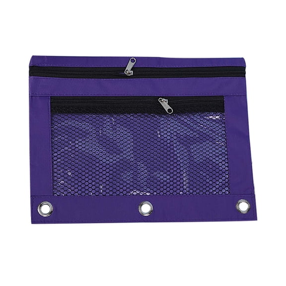Pencil Pouch for 3 Ring Binder,3-Hole Zipper Pen Case Bag,Zippered Pencil Bags,Double Pocket Pencil Pouch 3 Ring with Transparent Window,Zipper Binder Pencil Pouch for Office Organizer,Purple
