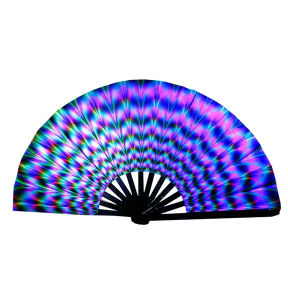 Zhourta 13Inch Chinese Folding Fans Line Dance Popping Fan Printing Fluorescent Fan Large Holographic Folding Handheld Fans for Line Dancing Party Wedding Dance