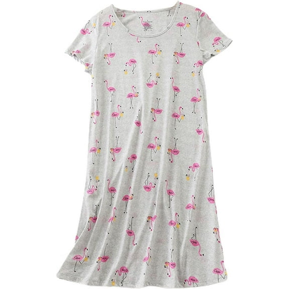 HLSOHJP Women's Cotton Nightgown Short Sleeve Cartoon Printed Sleep Dress Soft Summer Sleepwear Nightdress