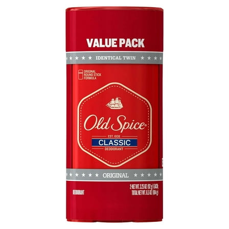 Old Spice Classic Men's Deodorant, Solid Stick, Original Scent, 3.25 oz (2 Pack)