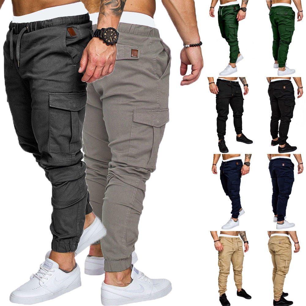 Men's Slim Fit Urban Straight Leg Trousers Casual Pencil Jogger Cargo Pans GX 