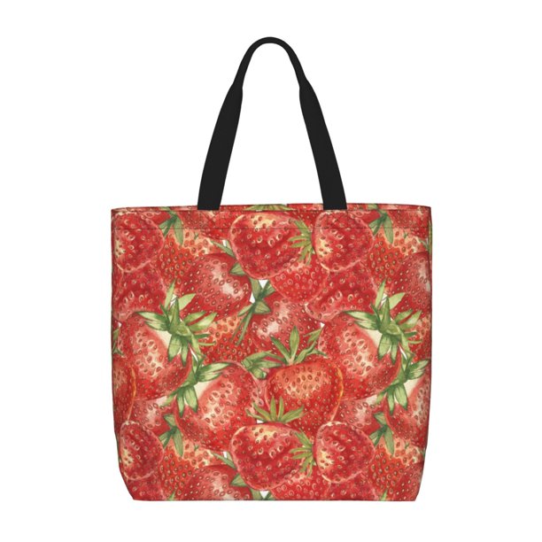 Fotbe Strawberry Bolsa Tote con Estampado para Mujer, Bolsos con Cremallera, Bolsa de Hombro Casual de Gran Capacidad con Bolsillos Internos
