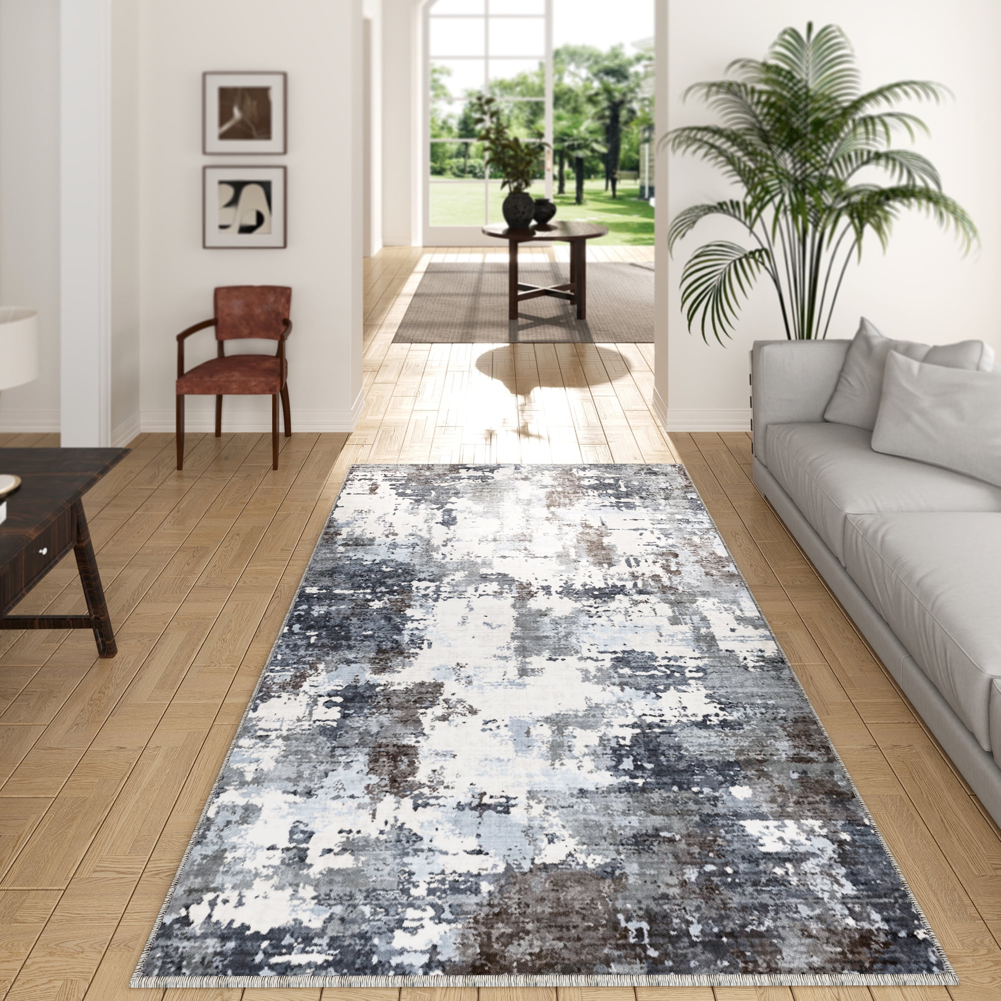 EnHomee Area Rug for Living Room 4x6 Area Rugs for Bedroom Modern Abstract Rug with Rubber Backing Non Slip Washable Persian Carpet, Blue Gray