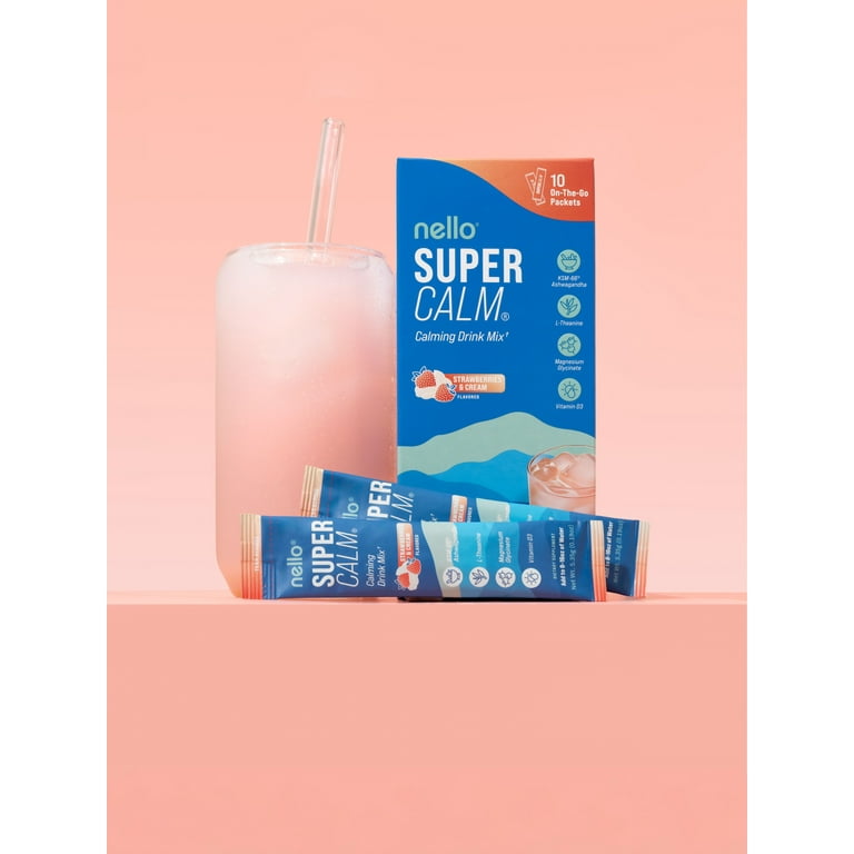 Nello Supercalm Calming Drink Mix Packets, Strawberries & Cream, 1.5 oz, 10 Count