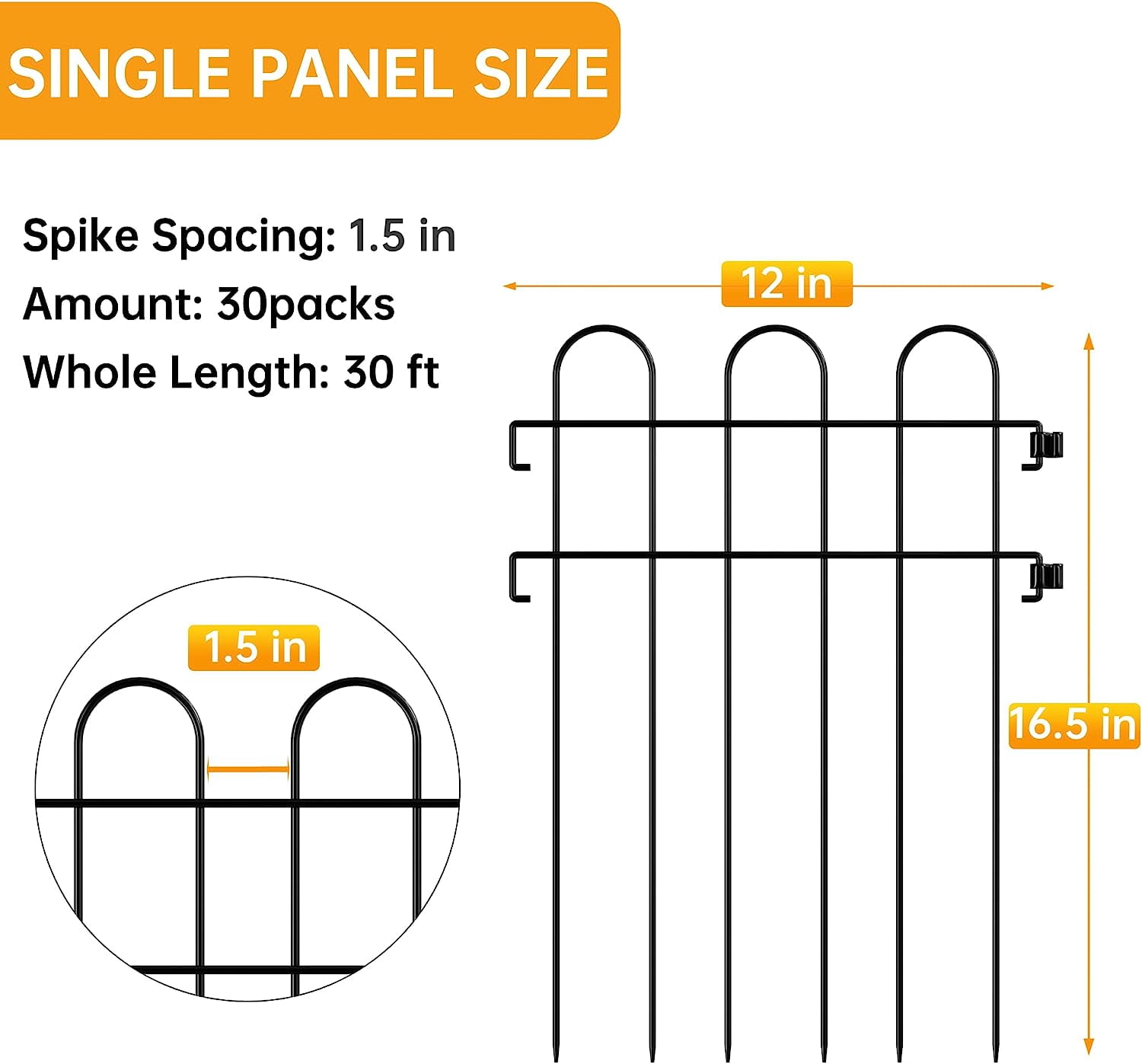 30-Pack No Dig Fence, Decorative Garden Fence Border Outdoor Animal Barrier Rustproof Metal