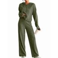 thumbnail image 2 of Womens Lounge Sets 2 Piece Matching Pajamas Fall Fashion Ribbed Knit Outfits Long Sleeve Casual Sweatsuits Green M, 2 of 8