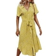 thumbnail image 4 of PENGXIANG Robe Chemise Ample à Imprimé Floral Ceinturée Décontractée Manches Courtes Boutonnée Midi Jaune s, 4 of 10
