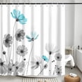 thumbnail image 2 of Blue Gray Daisy Flowers Shower Curtain, Simple and Fresh Elegance Floral Plants Cloth Rustic Farmhouse Bathroom Decor Sets, Durable Fabric Waterproof Bathtubs Curtains with 12 Hooks 72x72 White, 2 of 6