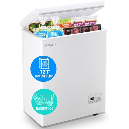 Chest Freezer 3.5 CU.FT Ultra-Low Temperature Deep Freezers (Down to -12 ?) with Two Removable Baskets Freestanding White Small Mini Compact Fridge Freezer for Home Kitchen Office