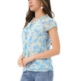 thumbnail image 4 of INSPIRE CHIC Valentine's Day Women's Floral Blouse Short Cap Sleeve Chiffon Casual Ruffle Tops XL Sky Blue, 4 of 6