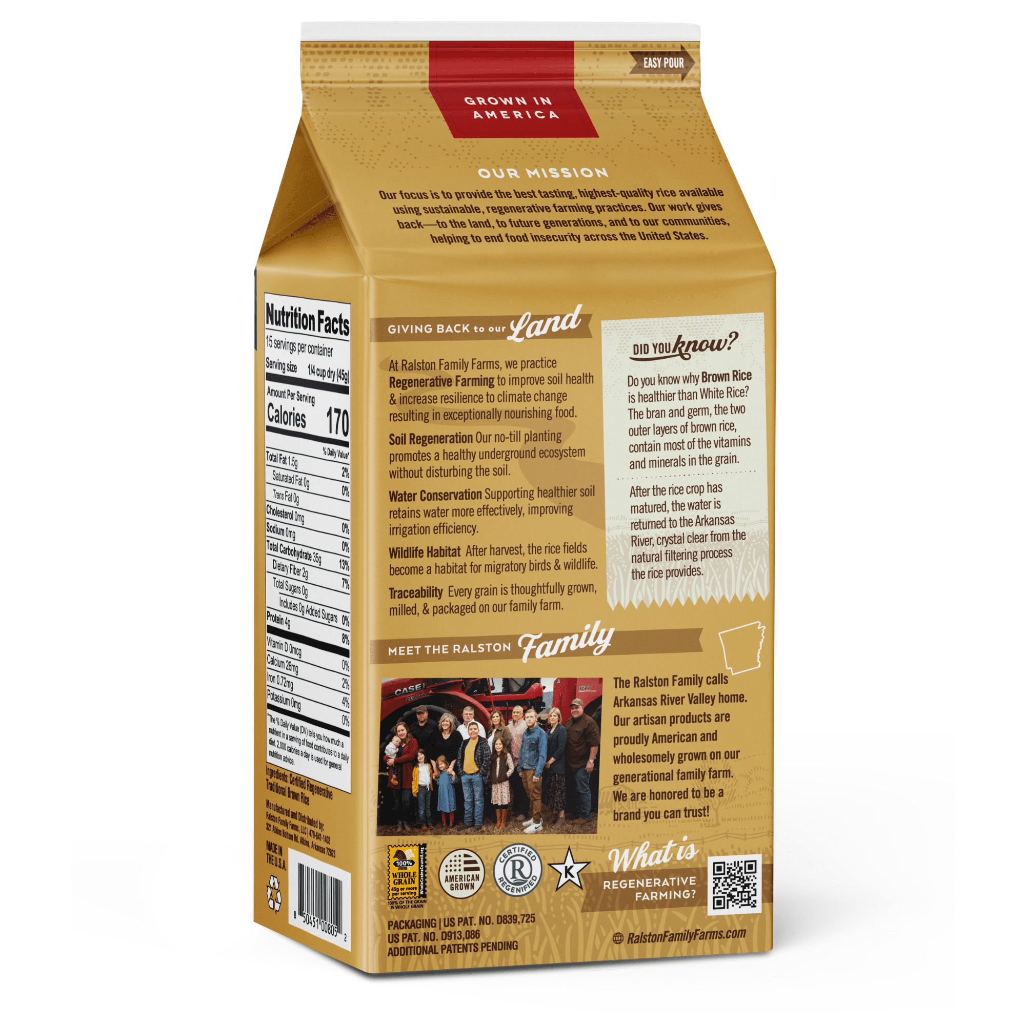 Ralston Family Farms Traditional Brown Rice, 24 oz Carton: 6 Pack, American Grown, Non-GMO, Naturally Gluten Free