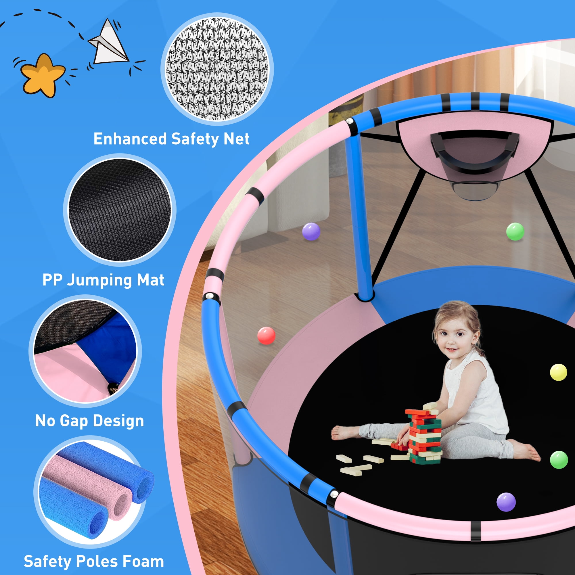 CITYLE Trampoline for Kids 500LBS 4.5FT Toddler Trampoline Indoor Outdoor with Basketball Hoop, Swing, Adjustable Bar, 54'' Mini Small Trampoline with Enclosure, Gifts for Toddlers, Boys & Girls