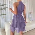thumbnail image 4 of Karymi Womens Dresses Halter Style off the Shoulder Tiered Flowy Mini Dress with Bow Belted for Date Daily Vacation Sundress, 4 of 8