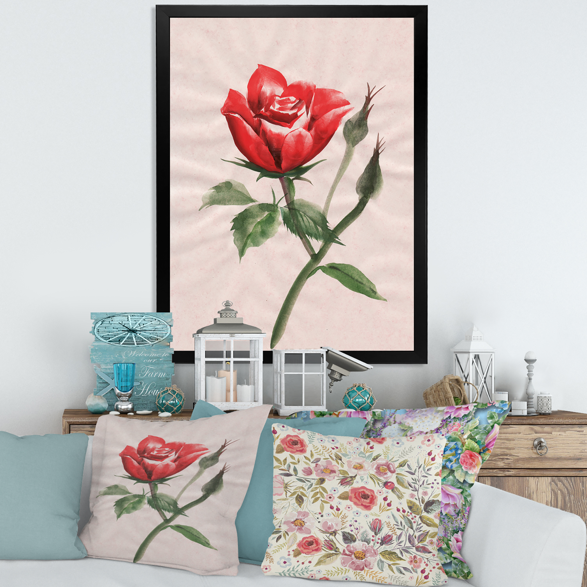 Designart 'Ancient Red Rose Flower II' Traditional Framed Art Print