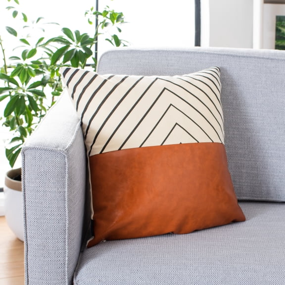 SAFAVIEH Trini Solid Chevron Accent Pillow, 18" x 18", Brown/White