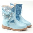 thumbnail image 6 of Ticikt Girls Glitter Cowboy Boots, Butterfly Pearl Lace Bow Side Zipper Fashion Mid Calf Kids Boots,Blue, 6 of 8