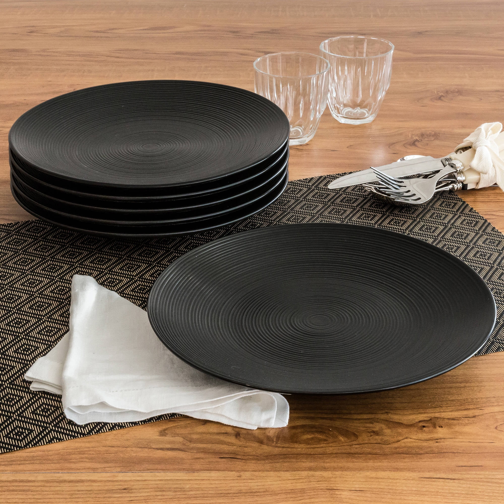 Better Homes and Gardens Matte Swirl Dinner Plates, Black, Set of 6 | eBay